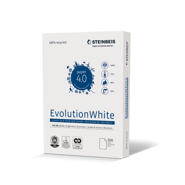 Carta Steinbeis Evolution White Recycling A4 80 g/m2, conf. da 500 fogli.