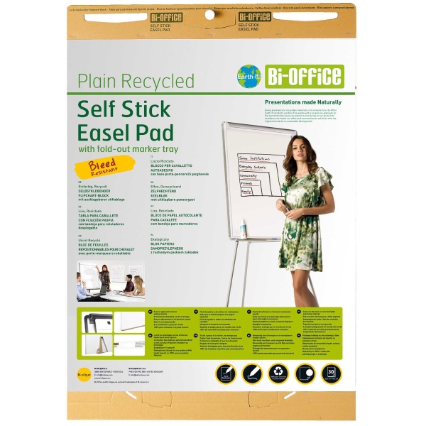 BI-OFFICE EARTH IT PLAIN RECYCLED SELF STICK EASEL FLIPCHART PAD - PACK OF 2