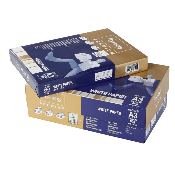 Lyreco Premium white paper A3 80g - 1 box = 3 reams of 500 sheets