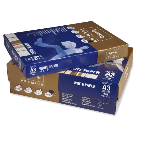 Lyreco Premium white paper A3 80g - 1 box = 3 reams of 500 sheets