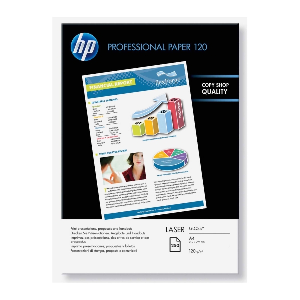 Laser Fotopapier HP Professional CG964A A4, 120g/m2, glossy, FSC, Pk. à 250 Bl.