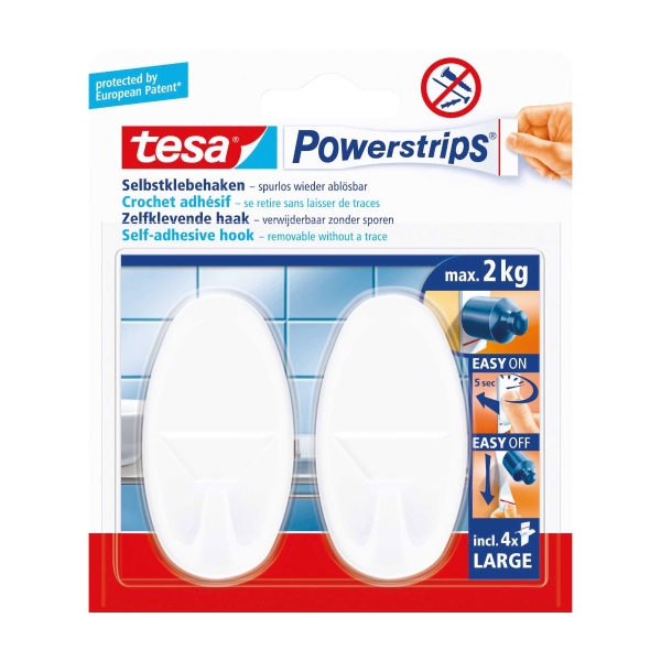 Powerstrips Tesa Haken oval, weiss, Packung à 2 Stück