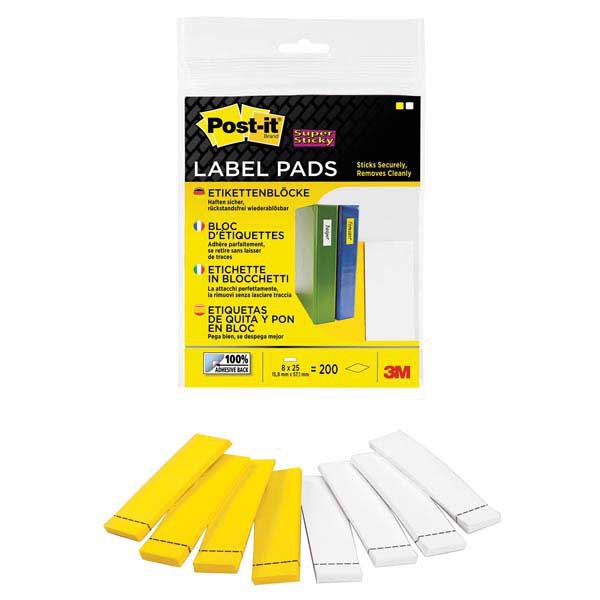 Etikettenblock Post-it Super Sticky 2900WY, 16x57mm, 25 Blatt, 4x gelb, 4x weiß