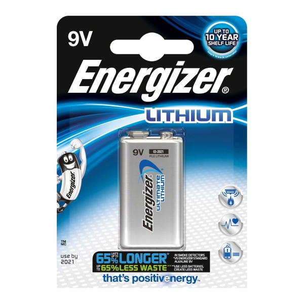 Batterien Energizer Lithium 9V, 6LR61/6AM6, 9,0V