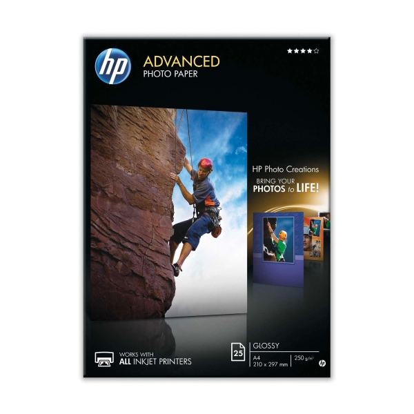 PAQUET 25 FEUILLES PAPIER PHOTO HP ADVANCED BRILLLANT A4 250G Q5456A