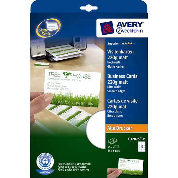 AVERY QUICK AND CLEAN BUSINESS CARDS - PACK OF 250