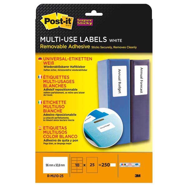 PAQUET 250 ETIQUETTES MULTIUSAGES POST-IT 96X50.8MM REPOSITIONNABLES BLANC