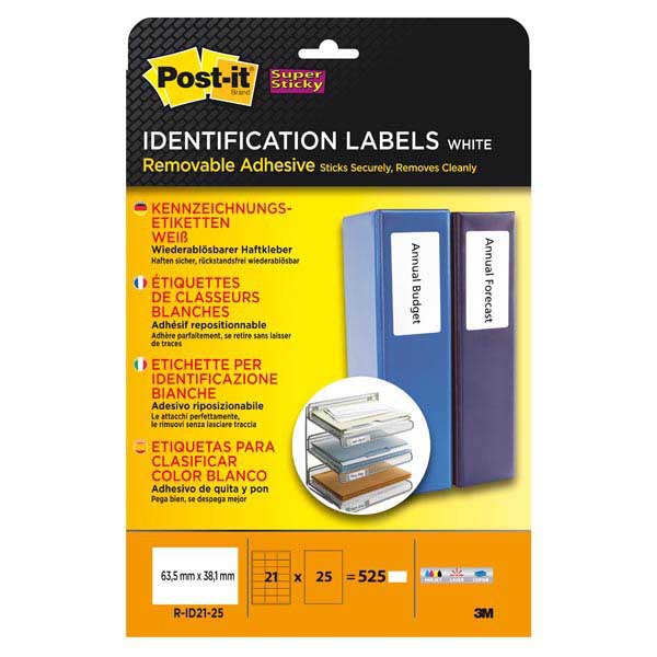 PAQUET 525 ETIQUETTES IDENTIFICATION POST-IT 63.5X38.1MM REPOSITIONNABLES BLANC