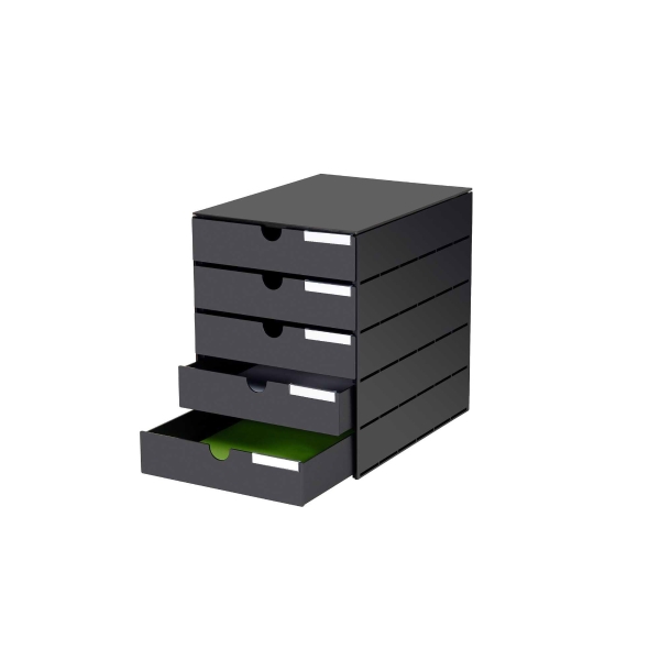 Système de tiroirs Styroval Oeko, USM-compatible, noir, 5 tiroirs fermés