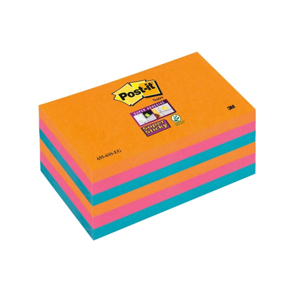 Post-it 655-6SS-EG Super Sticky Notes 76x127 mm Bangkok colours - pack 6