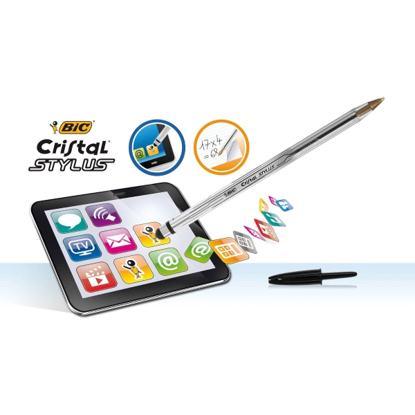 STYLO BILLE BIC CRISTAL STYLUS 2 EN 1 STYLET ET STYLO POINTE 1MM NOIR