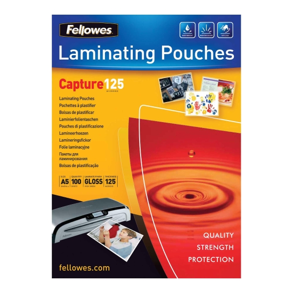 Fellowes laminating pouches for A5, gloss, 2x125my, pack of 100 (5307302)