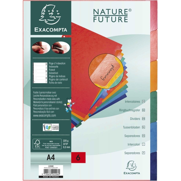 Register Exacompta Nature Future 2206E A4, Karton 225g/m2, 6teilig, farbig