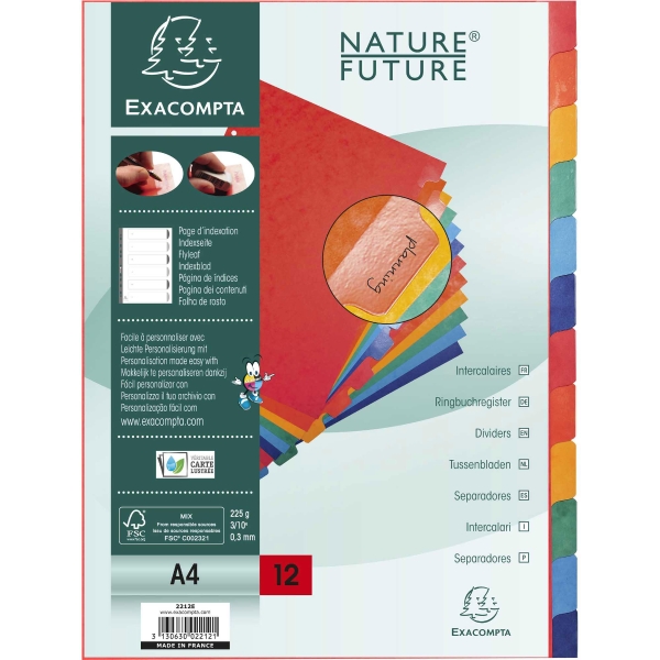 Register Exacompta Nature Future 2212E A4, Karton 225g/m2, 12teilig, farbig