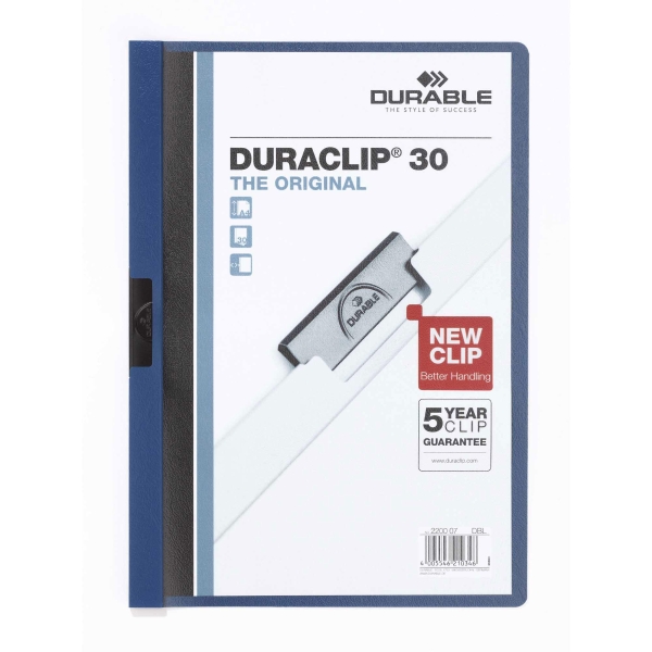 Durable 2200 Duraclip clip folder A4 PVC 30 pages dark blue