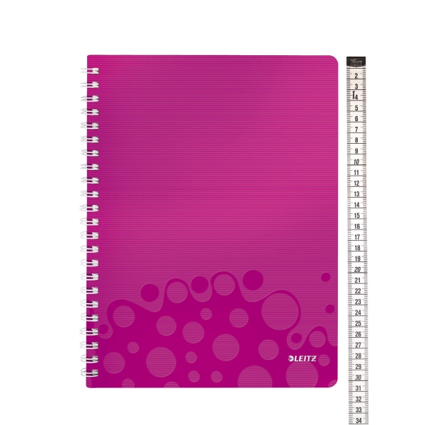 LEITZ WOW WIREBOUND NOTEBOOK PP COVER A4 RULED PINK