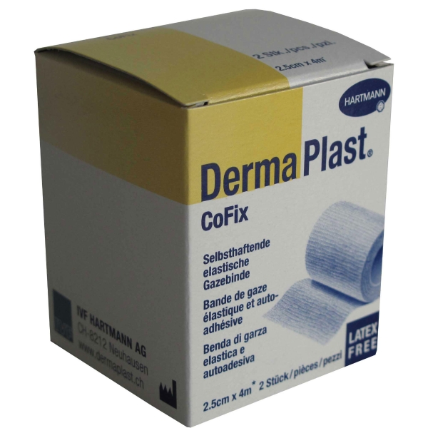 DermaPlast, bandes de gaze de fixation CoFix, blanc, 2,5cm x 4m, 2 pièces