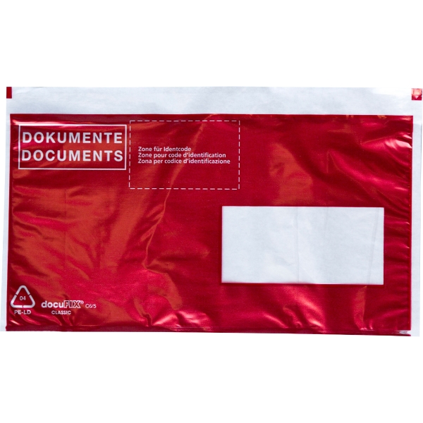 Document Pocket, C5/6, window on right, red, printed, Pack of 250