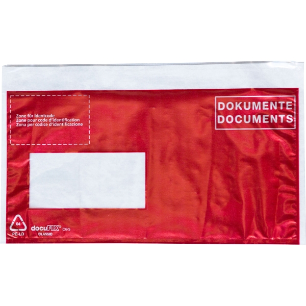 Document Pocket, C5/6, window on left, red, printed, Pack of 250