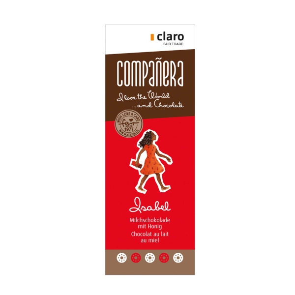 Claro Chocolate Compañera Isabel Honey, Pack of 22 x 50 g