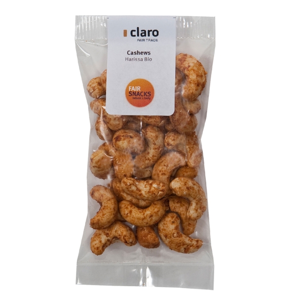 Claro Fairsnacks Cashews à l’harissa bio, emballage de 15 x 30 g