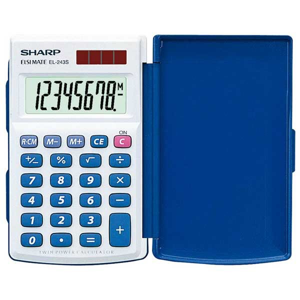 Calculatrice de poche Sharp EL243S, 8 chiffres, blanc/bleu