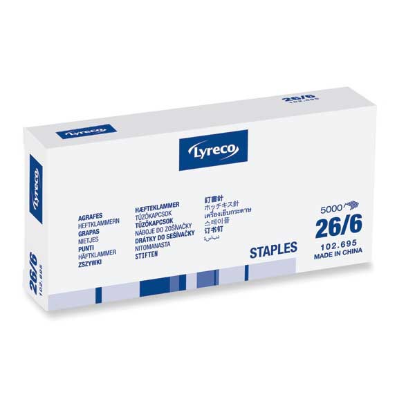 LYRECO 26/6 STAPLES, 1/4'' STANDARD - BOX OF 5000