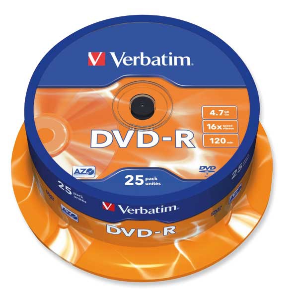 Verbatim DVD-R 4.7GB 16x spindle, 1 kpl=25 levyä