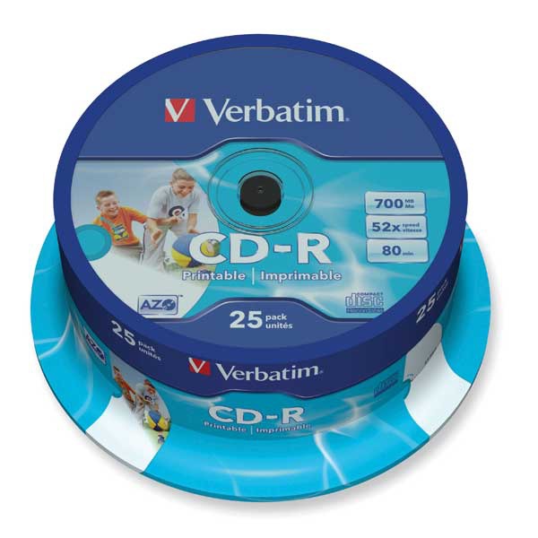 VERBATIM CD-R PRINTABLE 80MIN 700MB - SPINDLE OF 25