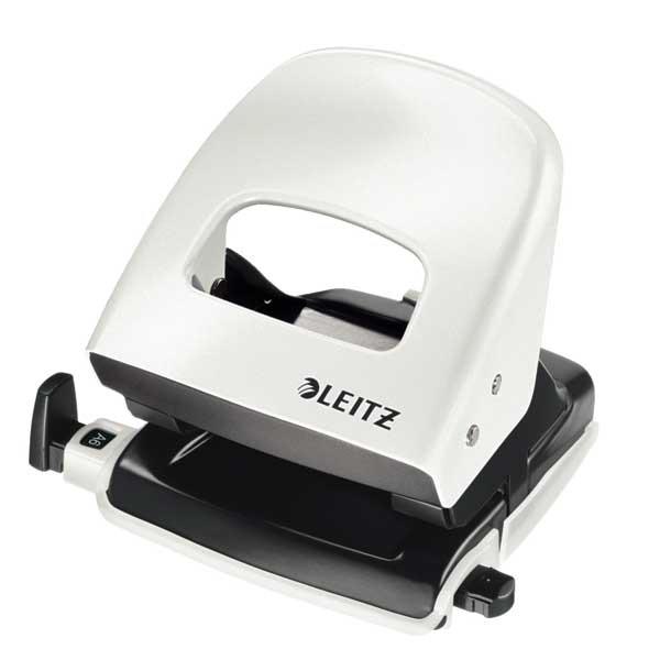 LEITZ WOW 5008 2-HOLE PAPER PUNCH METALLIC WHITE - UP TO 30 SHEETS