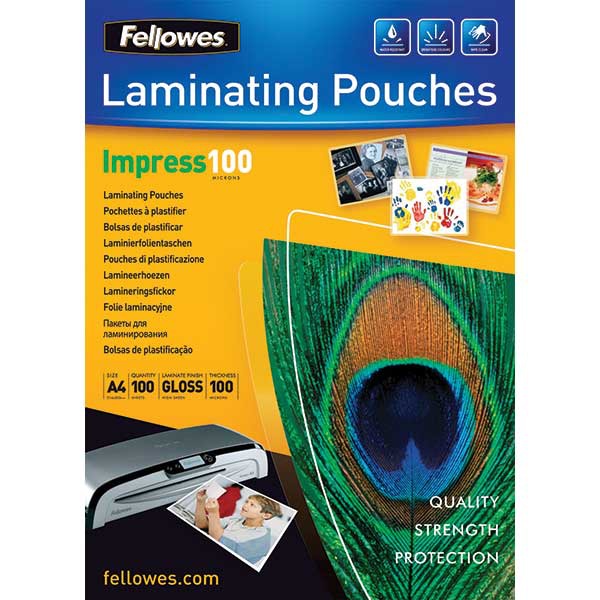 BX100 FELLOWES LAM POUCH A4  100MI GLOSS