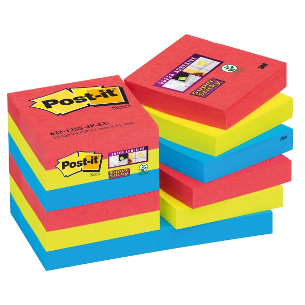 POST IT SUPER STICKY BRIGHT NOTES JEWEL POP 51X51MM PACK OF 12