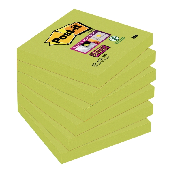 PK6POST-IT 654-6SS-AW S/S 76X76MM AQUA