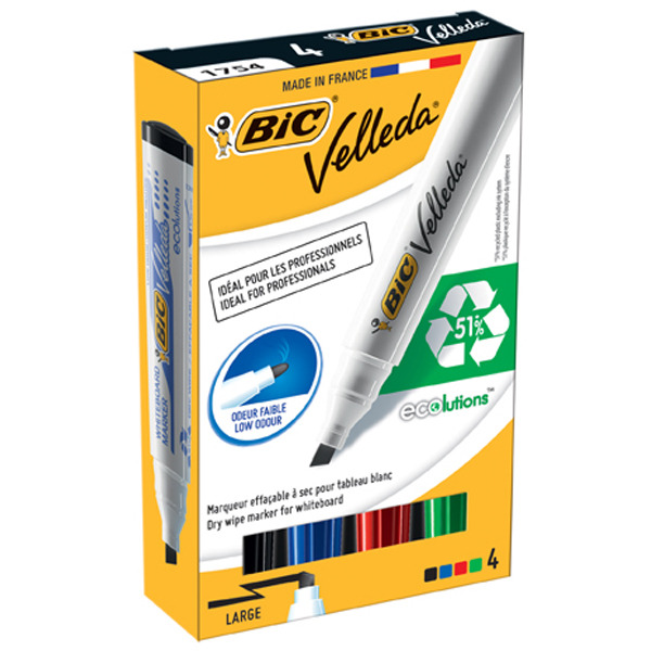 Bic Velleda 1751 valkotaulukynä viisto 3-5,8mm värilajitelma, 1 kpl=4 kynää