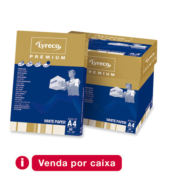 Caixa 5 pacotes 500 folhas papel LYRECO PREMIUM A4 80g/m2 branco