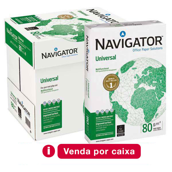 Caixa 5 pacotes 500 folhas papel NAVIGATOR Universal A4 80g/m2 TEST