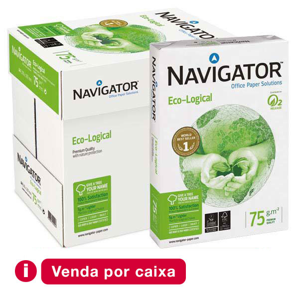 Caixa 5 pacotes 500 folhas papel NAVIGATOR Eco-logical A4 75g/m2 branco