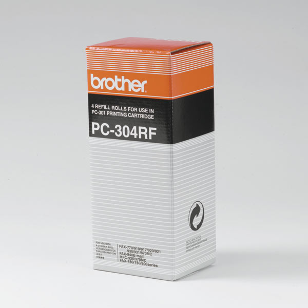 Pack de 4 bobinas BROTHER preto PC-304RF para fax 920/921/931/..