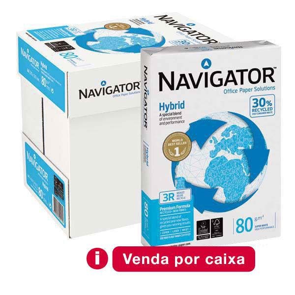 Caixa 5 pacotes 500 folhas papel NAVIGATOR Hybrid A4 80g/m2