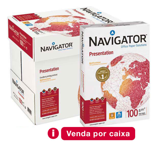 Caixa 5 pacotes 500 folhas papel NAVIGATOR Presentation A4 100g/m2 branco