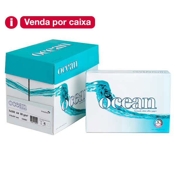 Caixa de 5 pacotes de 500 folhas papel OCEAN TCF A4 80g/m2 branco