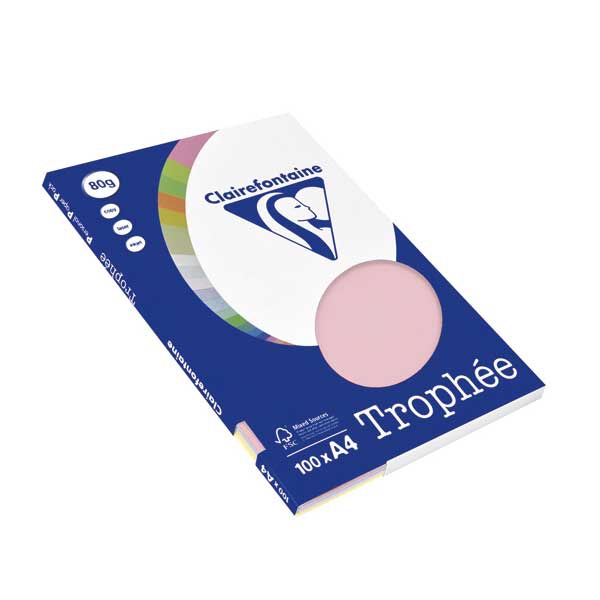 Pacote de 100 folhas de papel TROPHEE A4 de 80 g/m2, cores sortidas pastel