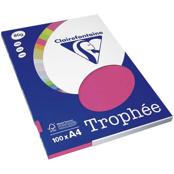 Pacote de 100 folhas de papel TROPHEE A4 de 80 g/m2, fucsia